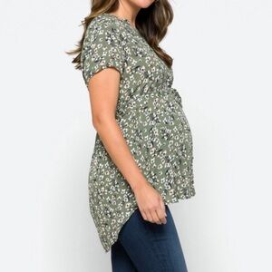 Full Moon - Segura Short Sleeve Tie Waist Maternity Blouse